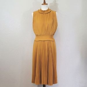 Nanette Lepore Pleated Colonial Mustard A-Line Sleeveless Dress 14
